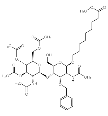 8-甲氧基羰基辛基2-乙酰氨基-4-O-(2-乙酰氨基-3,4,6-三-O-乙酰基-2-脱氧-bD-吡喃葡萄糖基)-3-O-苄基-2-脱氧-bD-吡喃葡萄糖苷结构式
