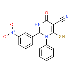 2-{3-nitrophenyl}-4-oxo-1-phenyl-6-sulfanyl-1,2,3,4-tetrahydro-5-pyrimidinecarbonitrile结构式