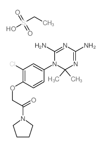 2-[2-chloro-4-(4,6-diamino-2,2-dimethyl-1,3,5-triazin-1-yl)phenoxy]-1-pyrrolidin-1-yl-ethanone; ethanesulfonic acid structure