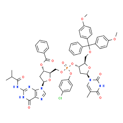 5'-O-[bis(4-methoxyphenyl)phenylmethyl]-P-(4-chlorophenyl)thymidylyl-(3'→5')-2'-deoxy-N-(2-methyl-1-oxopropyl)guanosine 3'-benzoate picture