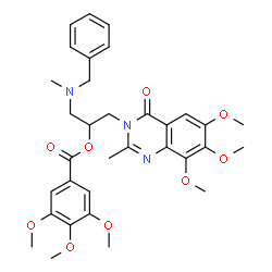 Benzoic acid,3,4,5-trimethoxy-,1-[[methyl(phenylmethyl)amino]methyl]-2-(6,7,8-trimethoxy-2-methyl-4-oxo-3(4H)-quinazolinyl)ethyl ester (9CI) Structure