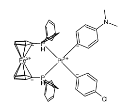(1,1'-bis(diphenylphosphinoferrocene)Pt(C6H4-4-Cl)(C6H4-4-NMe2) Structure