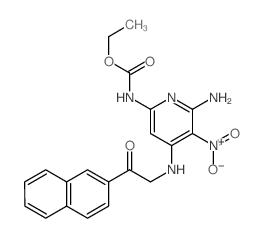 ethyl N-[6-amino-4-[(2-naphthalen-2-yl-2-oxo-ethyl)amino]-5-nitro-pyridin-2-yl]carbamate structure