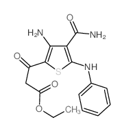 2-Thiophenepropanoicacid, 3-amino-4-(aminocarbonyl)-b-oxo-5-(phenylamino)-, ethyl ester结构式