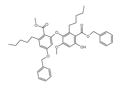 benzyl 3-(5'-benzyloxy-2'-methoxycarbonyl-3'-pentylphenoxy)-6-hydroxy-4-methoxy-2-pentylbenzoate结构式