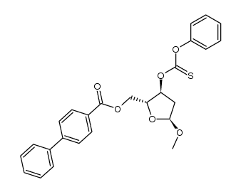 methyl 2-deoxy-3-O-phenoxythiocarbonyl-5-O-(4-phenylbenzoyl)-α-D-erythro-pentofuranoside结构式