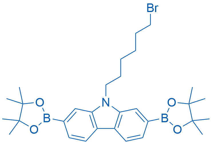 9-(6-Bromohexyl)-2,7-bis(4,4,5,5-tetramethyl-1,3,2-dioxaborolan-2-yl)-9H-carbazole structure