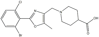 1-((2-(2-bromo-6-chlorophenyl)-5-methyloxazol-4-yl)methyl)piperidine-4-carboxylic acid结构式