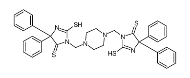 3-[[4-[[4,4-diphenyl-2,5-bis(sulfanylidene)imidazolidin-1-yl]methyl]piperazin-1-yl]methyl]-5,5-diphenylimidazolidine-2,4-dithione结构式