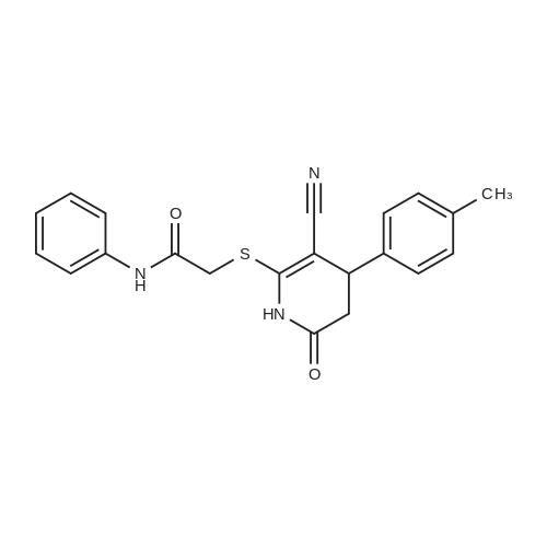 2-((3-氰基-6-氧代-4-(对甲苯基)-1,4,5,6-四氢吡啶-2-基)硫基)-N-苯基乙酰胺结构式