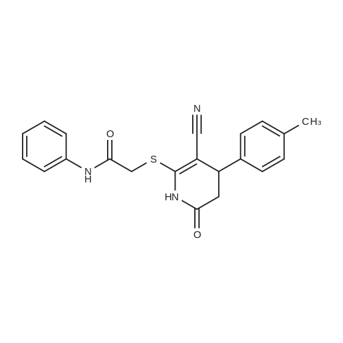 2-((3-Cyano-6-oxo-4-(p-tolyl)-1,4,5,6-tetrahydropyridin-2-yl)thio)-N-phenylacetamide picture