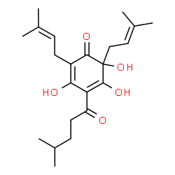 4-(1-Oxo-4-methylpentyl)-3,5,6-trihydroxy-2,6-bis(3-methyl-2-butenyl)-2,4-cyclohexadien-1-one Structure