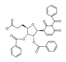 (2R,3R,4R,5R)-2-(3-benzoyl-2,4-dioxo-3,4-dihydropyrimidin-1(2H)-yl)-5-(3-chloro-3-oxopropyl)tetrahydrofuran-3,4-diyl dibenzoate结构式