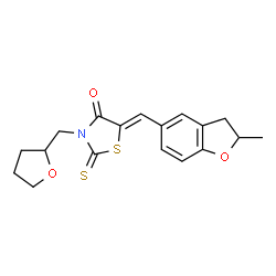 5-[(2-methyl-2,3-dihydro-1-benzofuran-5-yl)methylene]-3-(tetrahydro-2-furanylmethyl)-2-thioxo-1,3-thiazolidin-4-one Structure