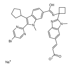 sodium,(E)-3-[2-[1-[[2-(5-bromopyrimidin-2-yl)-3-cyclopentyl-1-methylindole-6-carbonyl]amino]cyclobutyl]-3-methylbenzimidazol-5-yl]prop-2-enoate Structure