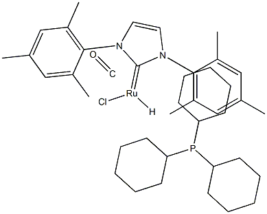 RutheniuM, carbonylchloro[1,3-dihydro-1,3-bis(2,4,6-triMethylphenyl)-2H-iMidazol-2-ylidene]hydro(tricyclohexylphosphine) structure