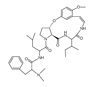 (12S,6S)-6-(S)-sec-butyl-31-[N-(N,N-dimethyl-L-phenylalanyl)-L-leucyl]-14-methoxy-(32rH,33tH)-2-oxa-5,8-diaza-1(1,4)-benzena-3(3,2)-pyrrolidina-cyclodecaphan-9c-ene-4,7-dione结构式