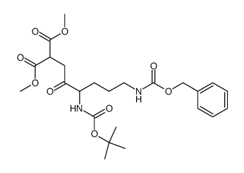 Methyl 8-benzyloxycarbonylamino-5(S)-tert-butyloxycarbonylamino-2-methoxycarbonyl-4-oxooctanoate结构式