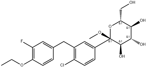 α-D-Glucopyranoside, methyl 1-C-[4-chloro-3-[(4-ethoxy-3-fluorophenyl)methyl]phenyl]- Structure