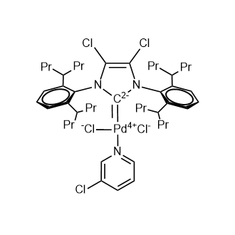 (SP-4-1)-钯,[1,3-双[2,6-双(1-丙基丁基)苯基]-4,5-二氯-1,3-二氢-2H-咪唑-2-亚基]二氯(3-氯吡啶-κN)-结构式