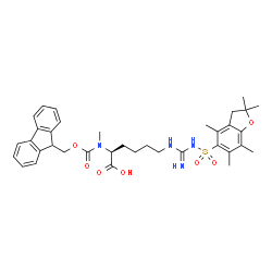 (S)-2-((((9H-Fluoren-9-yl)methoxy)carbonyl)(methyl)amino)-6-(3-((2, 2, 4, 6, 7-pentamethyl-2, 3-dihydrobenzofuran-5-yl)sulfonyl)guanidino)hexanoic acid structure