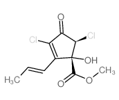 2-Cyclopentene-1-carboxylicacid, 3,5-dichloro-1-hydroxy-4-oxo-2-(1E)-1-propen-1-yl-, methyl ester,(1S,5S)- structure