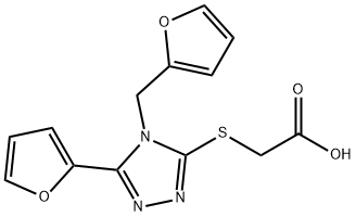 Acetic acid, 2-[[5-(2-furanyl)-4-(2-furanylmethyl)-4H-1,2,4-triazol-3-yl]thio]- Structure