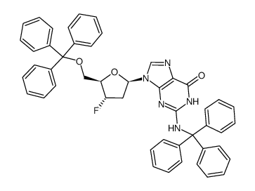 N2,5'-O-ditrityl-3' α-fluoro-2',3'-dideoxyguanosine Structure
