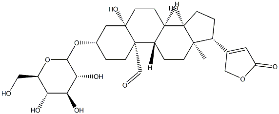 5,14-Dihydroxy-3β-[(D-glucopyranosyl)oxy]-19-oxo-5β-card-20(22)-enolide结构式