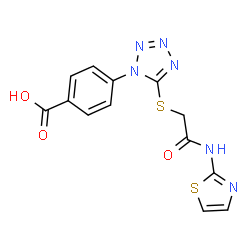 4-(5-{[2-oxo-2-(1,3-thiazol-2-ylamino)ethyl]sulfanyl}-1H-tetraazol-1-yl)benzoic acid structure