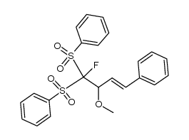 (E)-1-(1-fluoro-2-methoxy-4-phenyl-1-(phenylsulfonyl)but-3-enylsulfonyl)benzene结构式