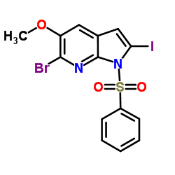 1-(Phenylsulphonyl)-6-bromo-2-iodo-5-Methoxy-7-azaindole结构式