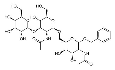 benzyl O-galactopyranosyl-(1-3)-O-(2-acetamido-2-deoxyglucopyranosyl)-(1-6)-2-acetamido-2-deoxygalactopyranoside structure