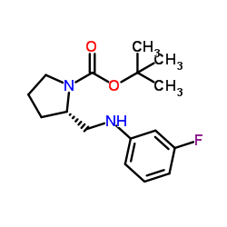 2-Methyl-2-propanyl (2S)-2-{[(3-fluorophenyl)amino]methyl}-1-pyrrolidinecarboxylate结构式