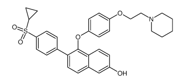 6-(4-cyclopropanesulfonyl-phenyl)-5-[4-(2-piperidin-1-yl-ethoxy)-phenoxy]-naphthalen-2-ol Structure