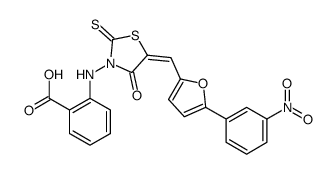 2-{5-[1-[5-(3-nitrophenyl)furan-2-yl]methylidene]-4-oxo-2-thioxothiazolidin-3-ylamino}benzoic acid Structure