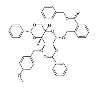 2'-(benzyloxycarbonyl)benzyl 2-O-benzoyl-4,6-O-benzylidene-3-O-p-methoxybenzyl-α-D-mannopyranoside结构式