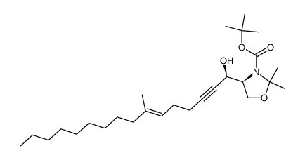 t-butyl (4S,1'R,6'E)-2,2-dimethyl-4-(1'-hydroxy-7'-methyl-6'-hexadecen-2'-ynyl)-3-oxazolidinecarboxylate结构式