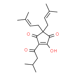 4-Hydroxy-2,2-bis(3-methyl-2-butenyl)-5-(3-methyl-1-oxobutyl)-4-cyclopentene-1,3-dione结构式