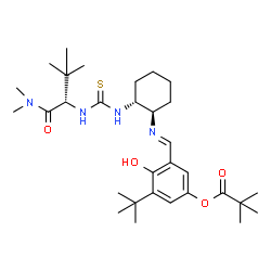 3-[(E)-[[(1R,2R)-2-[[(1S)-1-[(Dimethylamino)carbonyl]-2,2-dimethylpropyl]thioureido]cyclohexyl]imino]methyl]-5-(tert-butyl)-4-hydroxyphenyl pivalate Structure