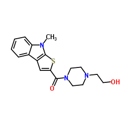 [4-(2-Hydroxyethyl)-1-piperazinyl](8-methyl-8H-thieno[2,3-b]indol-2-yl)methanone结构式