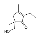 2-ethyl-5-(hydroxymethyl)-3,5-dimethylcyclopent-2-en-1-one结构式