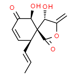 (4S,5R)-4β,10β-Dihydroxy-3-methylene-6β-[(E)-1-propenyl]-2-oxaspiro[4.5]dec-7-ene-1,9-dione结构式