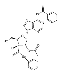 6-N-benzoyl-9-(2-O-acetyl-3-C-phenylselenocarbonyl-β-D-xylofuranosyl)adenine Structure