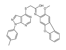 Acetamide, N-(2-methoxy-3-dibenzofuranyl)-2-[[1-(4-methylphenyl)-1H-pyrazolo[3,4-d]pyrimidin-4-yl]thio]- (9CI)结构式