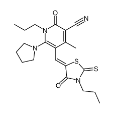 4-methyl-2-oxo-5-[(4-oxo-3-propyl-2-sulfanylidene-1,3-thiazolidin-5-ylidene)methyl]-1-propyl-6-pyrrolidin-1-ylpyridine-3-carbonitrile结构式