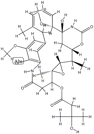 Maytansine, O3-de2-(acetylmethylamino)-1-oxopropyl-22-demethyl-O3-(3-hydroxy-3-methyl-1-oxobutyl)-结构式