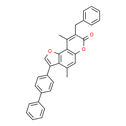 8-benzyl-4,9-dimethyl-3-(4-phenylphenyl)furo[2,3-f]chromen-7-one结构式