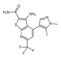 3-Amino-4-(1,5-dimethyl-1H-pyrazol-4-yl)-6-(trifluoromethyl)thien o[2,3-b]pyridine-2-carboxamide结构式