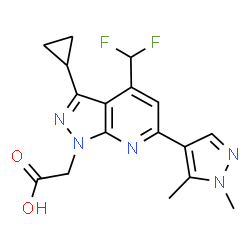 [3-Cyclopropyl-4-(difluoromethyl)-6-(1,5-dimethyl-1H-pyrazol-4-yl)-1H-pyrazolo[3,4-b]pyridin-1-yl]acetic acid Structure